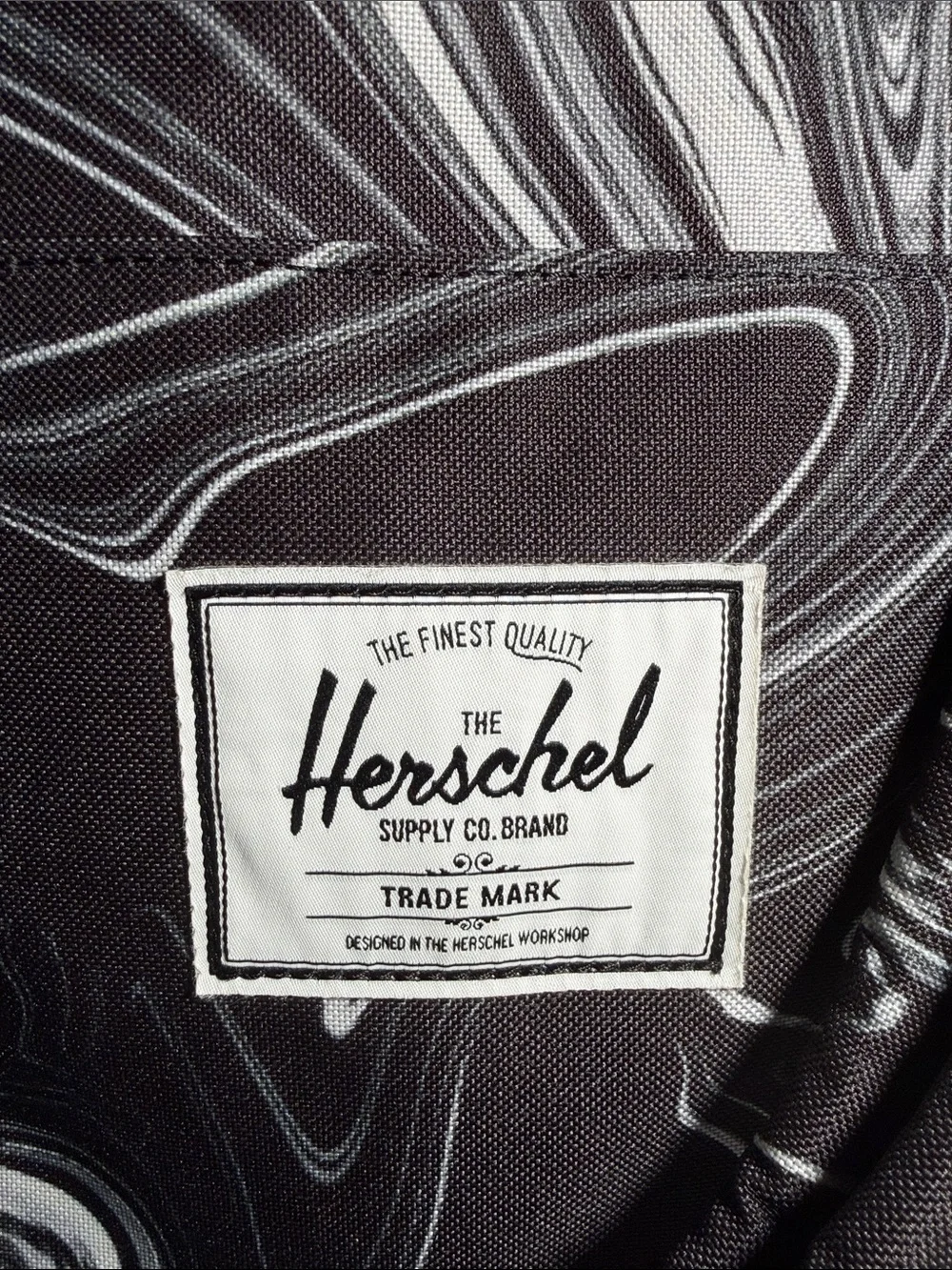 Herschel Supply Co. Black and White Marble Swirl Print Diaper Bag Double Handles